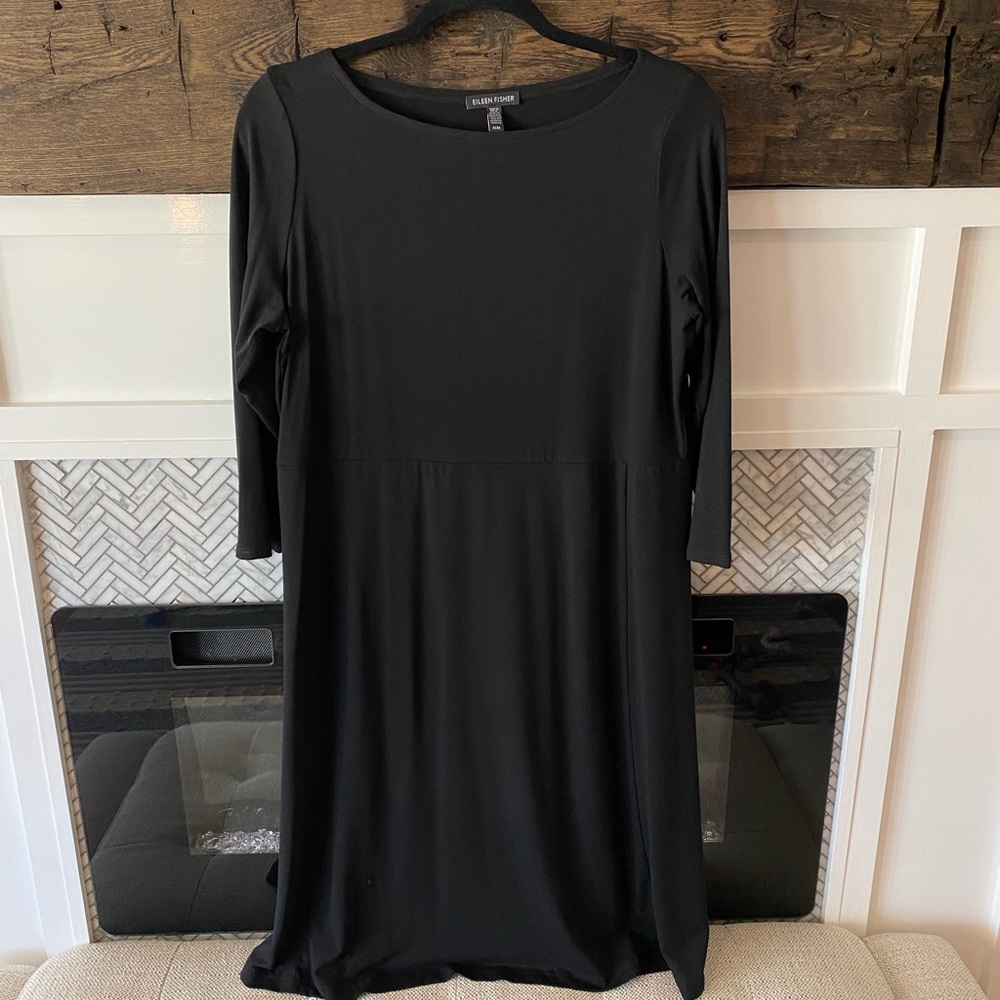 Black Eileen Fisher 3/4 Length Sleeve Dress